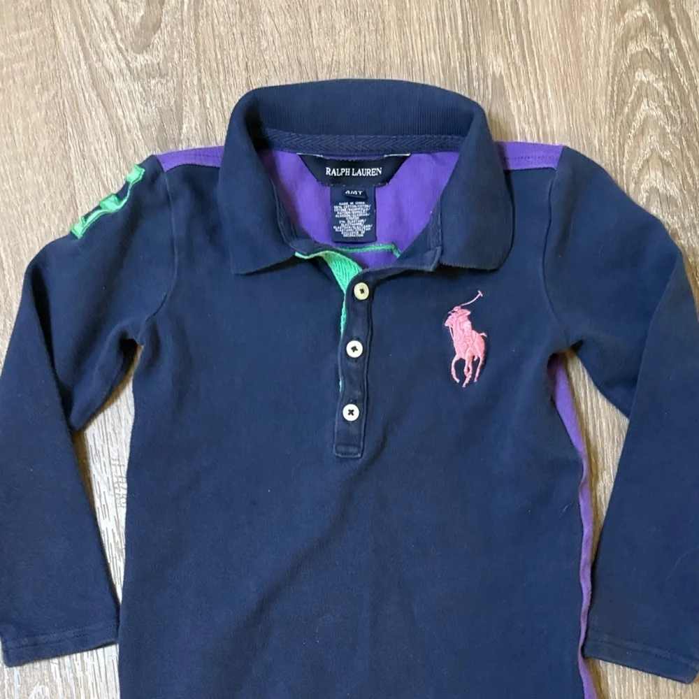 Ralph Lauren Kids Polo Dress in Navy & Purple Sz 4T Preppy Colorblock Rugby GUC‍